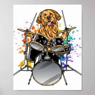 Póster Dog Drummer Playing Drums