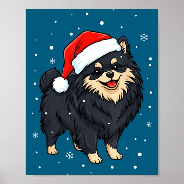 Póster Dog Holiday Meranian Dog Santa Illustration - Fluf (Frente)