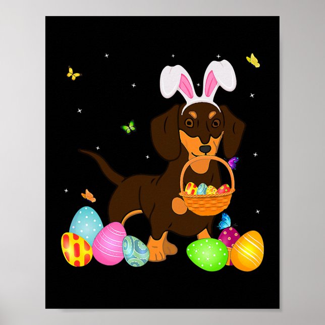 Póster Dog Mom Gift Cute Bunny Dachshund Eggs Easter Day (Frente)