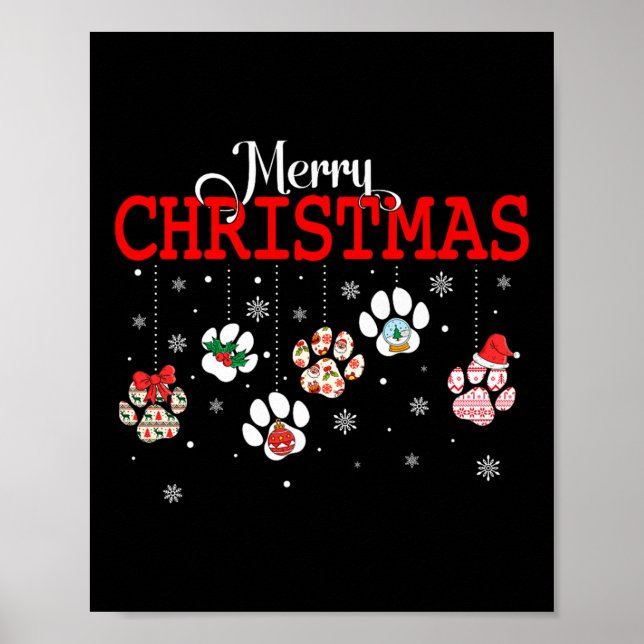 Póster Dog Paw Merry Christmas Pajamas Puppy Dog Lover Ch (Frente)