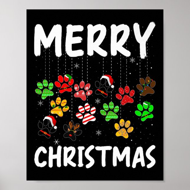 Póster Dog Paw Merry Christmas Pajamas Puppy Dog Lover Xm (Frente)