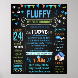 Póster Dog Puppy Birthday chalkboard sign milestone