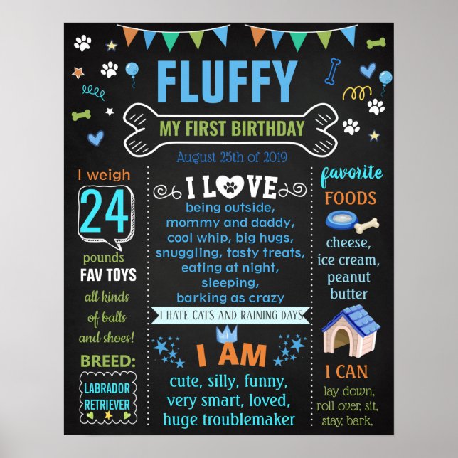 Póster Dog Puppy Birthday chalkboard sign milestone (Frente)