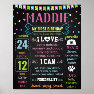 Póster Dog Puppy Birthday chalkboard sign milestone
