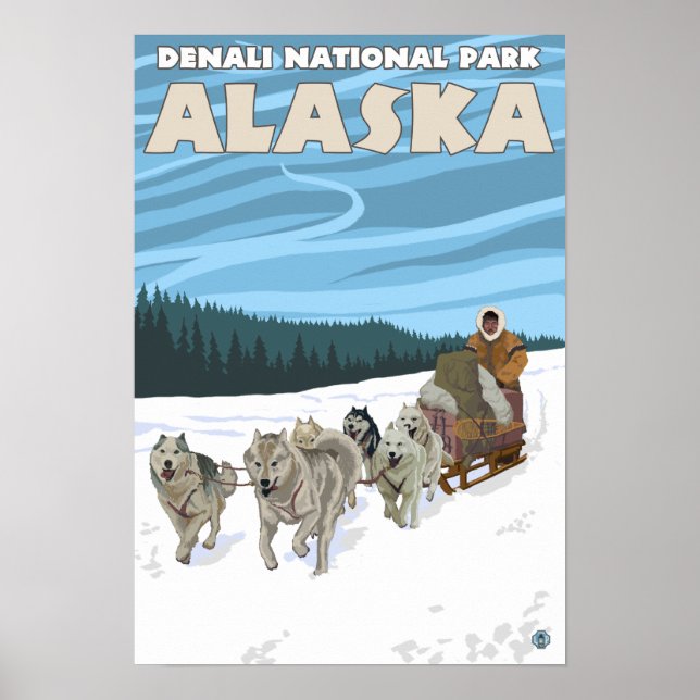 Póster Dog Sledding Scene - Denali Nat'l Park, Alaska (Frente)