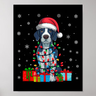 Póster Dog Ugly Xmas alumbra Santa Hat Inglés Puntero Per