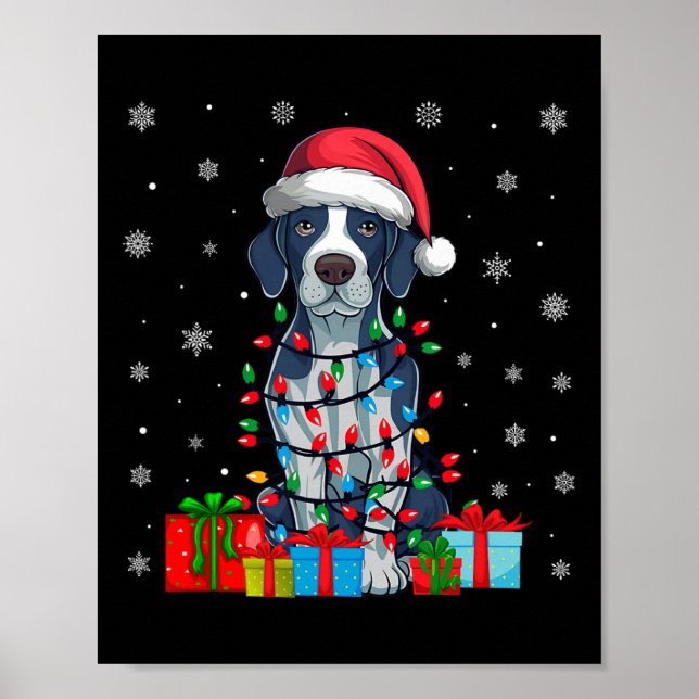 Póster Dog Ugly Xmas alumbra Santa Hat Inglés Puntero Per (Frente)