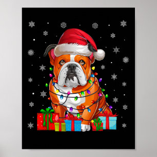 Póster Dog Ugly Xmas enciende Santa Hat American Bulldog