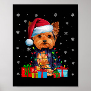Póster Dog Ugly Xmas enciende Santa Hat Yorkshire Terrier