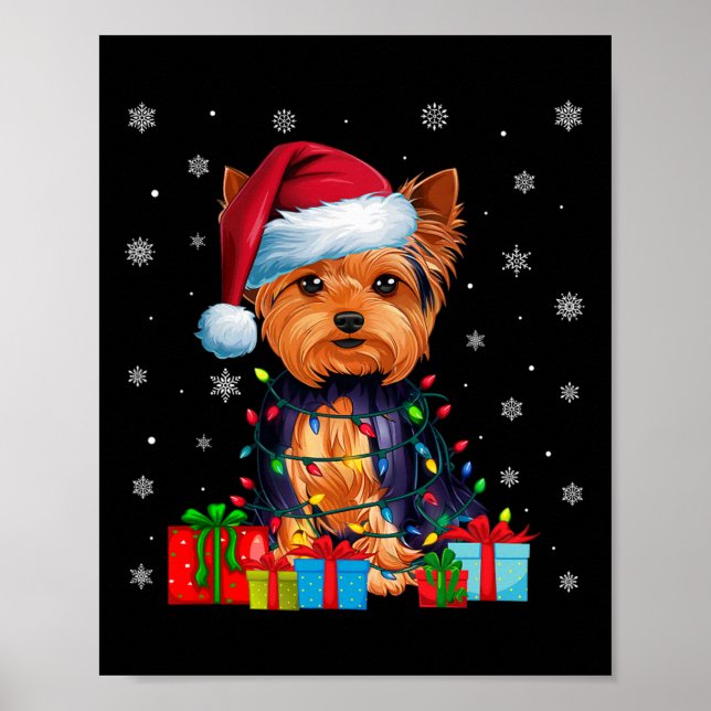Póster Dog Ugly Xmas enciende Santa Hat Yorkshire Terrier (Frente)