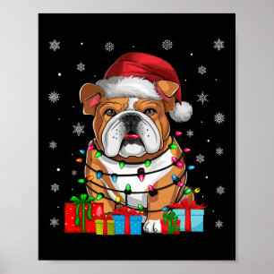 Póster Dog Ugly Xmas ilumina Santa Hat English Bulldog Ch
