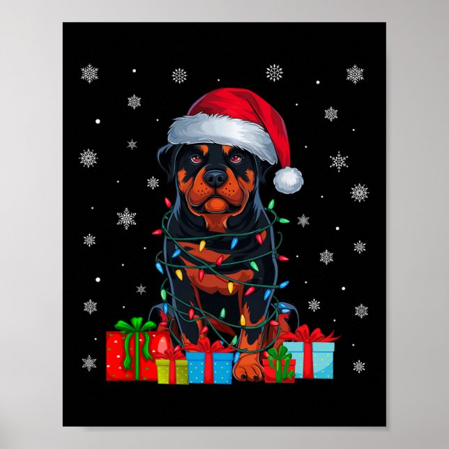 Póster Dog Ugly Xmas Luces Santa Hat Rottweiler Dog Chris (Frente)