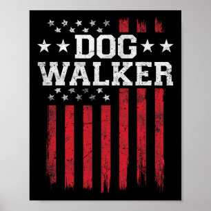 Póster Dog Walker Orgulloso Bandera Estadounidense Patrio