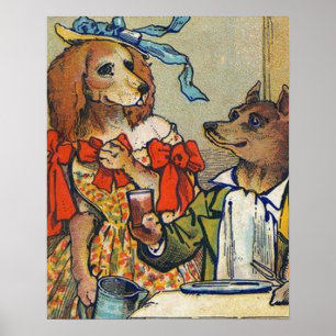 Póster Doggy de la cena victoriana de perro Vestido