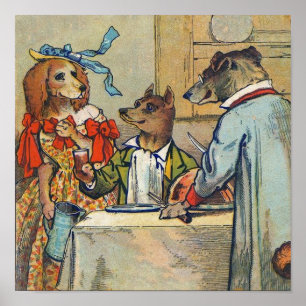 Póster Doggy de la cena victoriana de perro Vestido