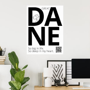 Póster Dogo Danés Grande Minimalista en Blanco y Negro 