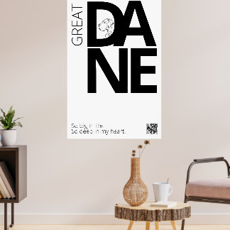 Póster Dogo Danés Grande Minimalista en Blanco y Negro 