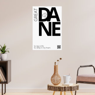 Póster Dogo Danés Grande Minimalista en Blanco y Negro