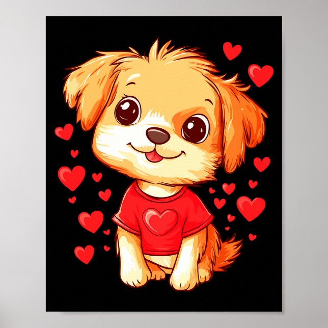 Póster Dogs Lover Heart Girls Puppy Valentine S Day Women (Frente)