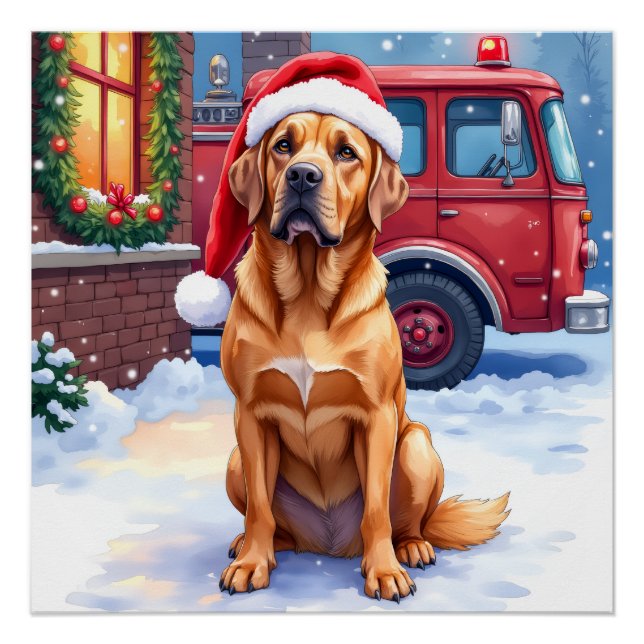 Póster Dogue de Bordeaux Firefighter Station Santa Hat (Anverso)