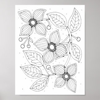 Póster Dogwood Flower Gem Coloración Página Poster de art