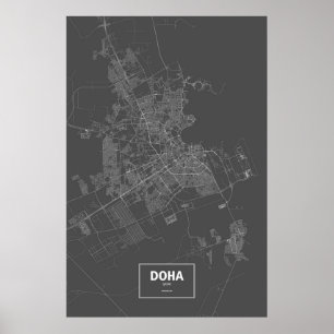 Póster Doha, Catar (blanco sobre negro)