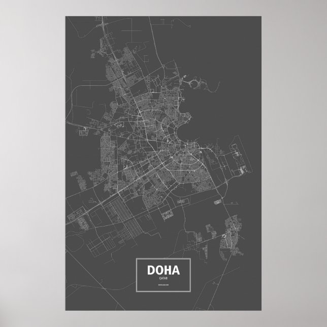 Póster Doha, Catar (blanco sobre negro) (Frente)
