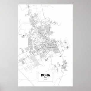 Póster Doha, Qatar (negro sobre blanco)
