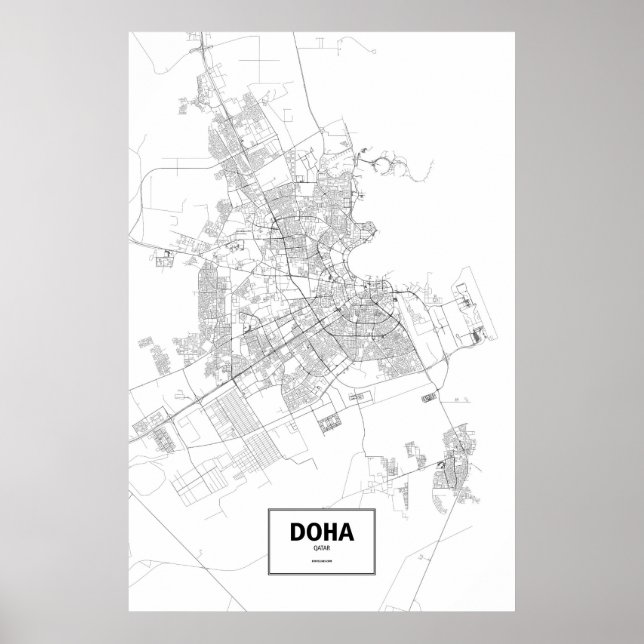 Póster Doha, Qatar (negro sobre blanco) (Frente)