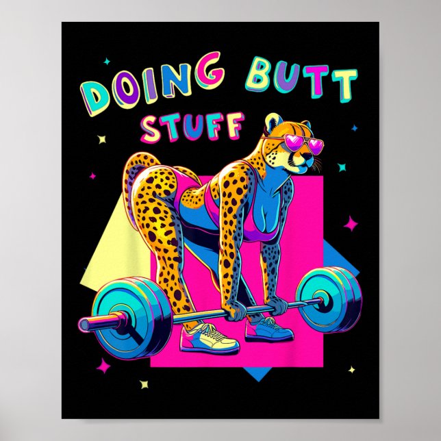 Póster Doing Butt Stutt Cheetah Bodybuilder Gym Chistes L (Frente)