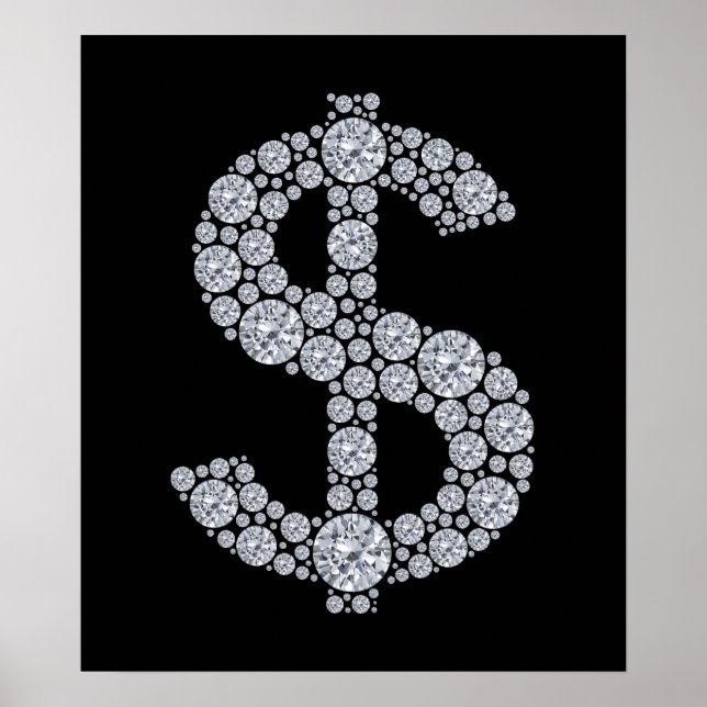 Póster Dólar Diamond Rótulo Bling (Frente)