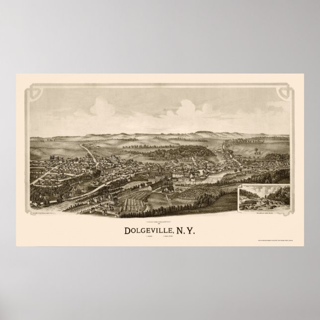 Póster Dolgeville, Mapa Panorámico de Nueva York - 1890 (Frente)