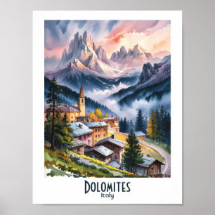 Póster Dolomitas Italia Alpes Paisaje Montañoso Acuarela