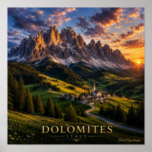 Póster Dolomitas Italia Atardecer Paisaje Montañoso Viaje