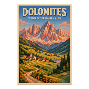 Póster Dolomitas, Italia, en un clásico viaje retro
