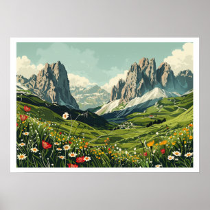 Póster Dolomitas, Italia Viaje Retro