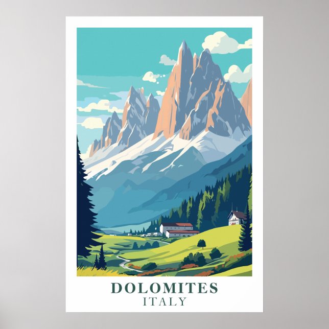 Póster Dolomites Italy Vintage Travel Mountain Alpine Art (Frente)
