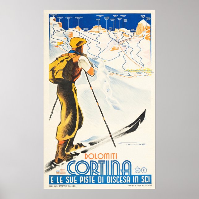 Póster DOLOMITI CORTINA y sus pistas de esquí Italia Wint (Frente)