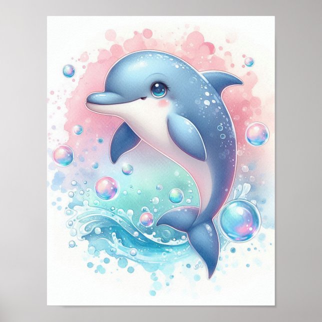 Póster Dolphin acuarela (Frente)