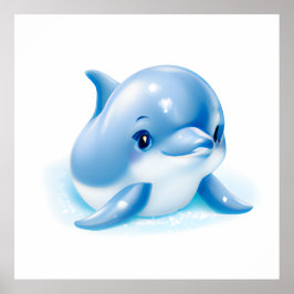 Póster Dolphin Adorable Blue Baby