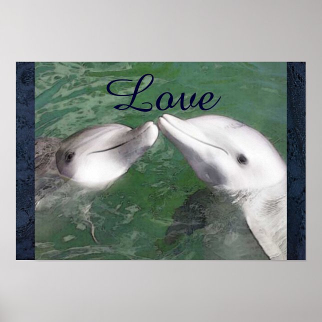 Póster Dolphin Love Fish Water Marine Ocean Animal Cute (Frente)
