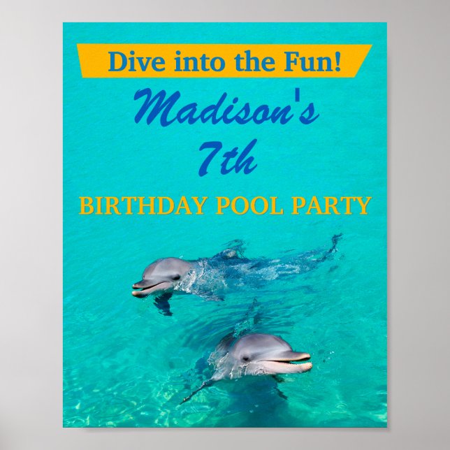 Póster Dolphin Pool Party Welcome Sign - Birthday Decor (Frente)