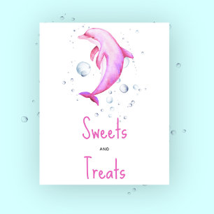 Póster Dolphin rosa acuarela - dulces y golosinas