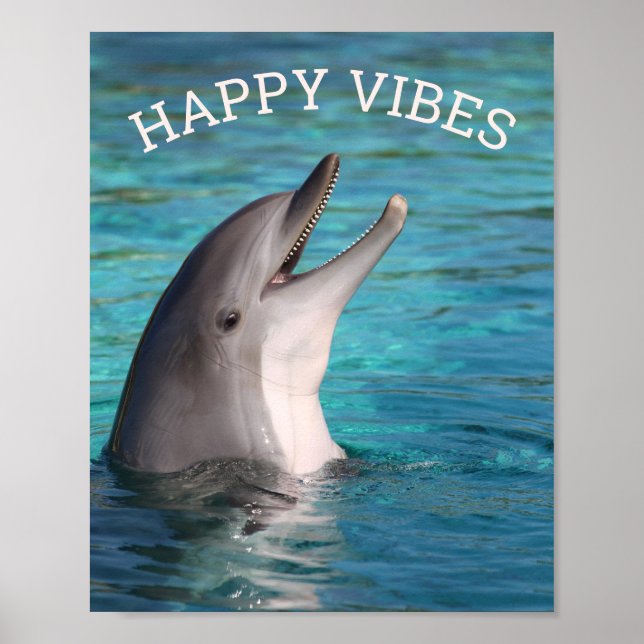 Póster Dolphin sonriente feliz con vibraciones o añade tu (Frente)
