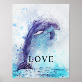 Póster Dolphin Watercolor Office Decor Matte Poster