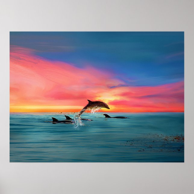 Póster Dolphins Beach Sunset Fantasy Art (Frente)