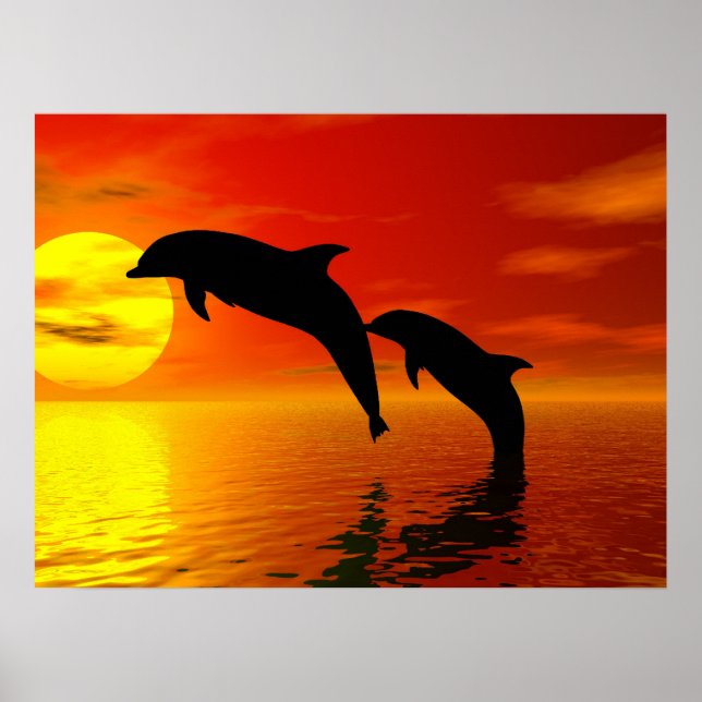 Póster Dolphins Jumping Sunset Poster (Frente)