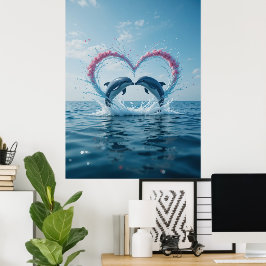 Póster Dolphins Valentine Tropical Love Heart Ocean