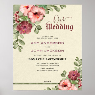 Póster "Domestic Partnership" floral Wedding Certificate