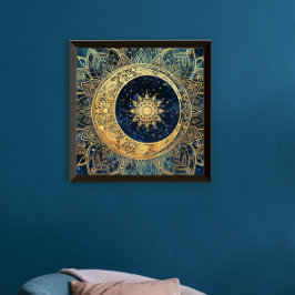 Póster Domingo de luna de oro celeste Mandala Agua nebulo